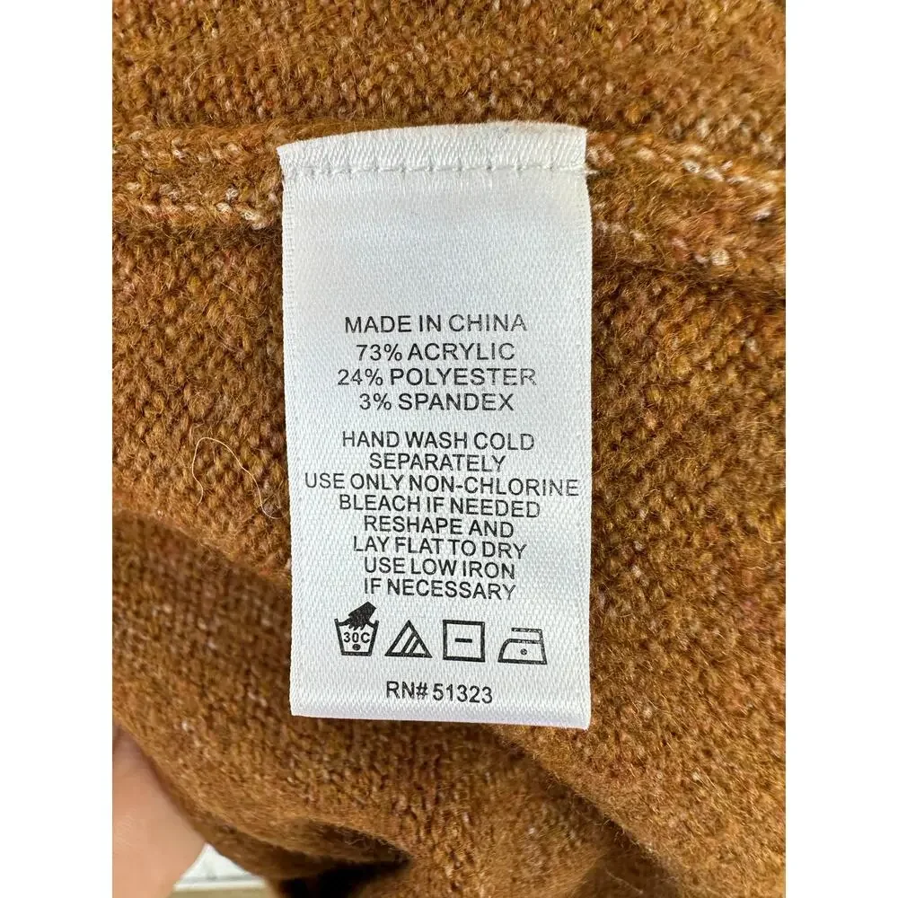 🌴 CeCe Fair Isle Chestnut Brown Funnel Neck Sweater, Size Small - Picture 5 of 6